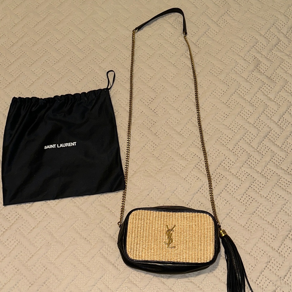 Saint Laurent Woven Gold and Black Crossbody Bag